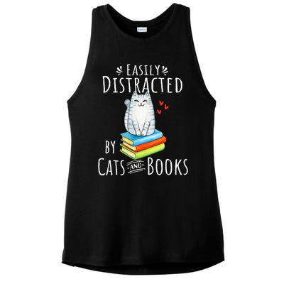 Easily Distracted by Cats and Books - Funny Cat & Book Lover Ladies PosiCharge Tri-Blend Wicking Tank