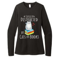 Easily Distracted by Cats and Books - Funny Cat & Book Lover Womens CVC Long Sleeve Shirt