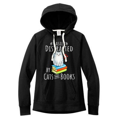 Easily Distracted by Cats and Books - Funny Cat & Book Lover Women's Fleece Hoodie