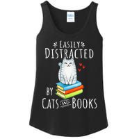 Easily Distracted by Cats and Books - Funny Cat & Book Lover Ladies Essential Tank