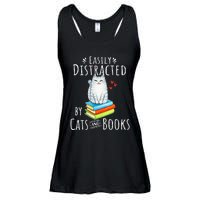 Easily Distracted by Cats and Books - Funny Cat & Book Lover Ladies Essential Flowy Tank