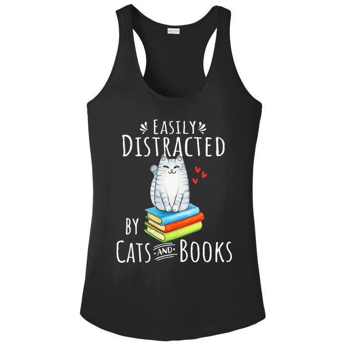 Easily Distracted by Cats and Books - Funny Cat & Book Lover Ladies PosiCharge Competitor Racerback Tank