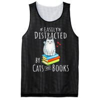 Easily Distracted by Cats and Books - Funny Cat & Book Lover Mesh Reversible Basketball Jersey Tank