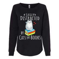 Easily Distracted by Cats and Books - Funny Cat & Book Lover Womens California Wash Sweatshirt