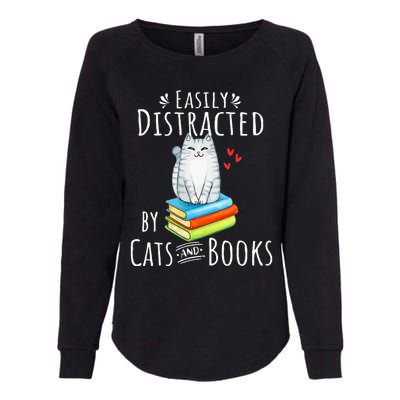 Easily Distracted by Cats and Books - Funny Cat & Book Lover Womens California Wash Sweatshirt