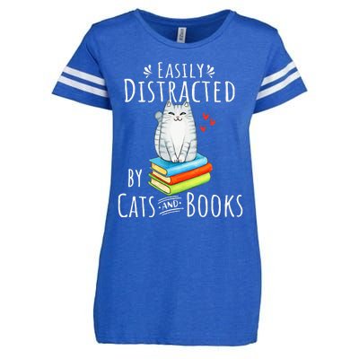 Easily Distracted by Cats and Books - Funny Cat & Book Lover Enza Ladies Jersey Football T-Shirt