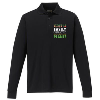 Easily Distracted By Plants Performance Long Sleeve Polo