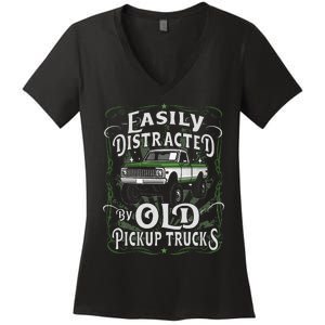 Easily Distracted By Old Pickup Trucks Easily Distracted By Women's V-Neck T-Shirt