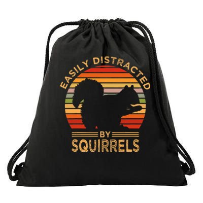 Easily Distracted By Squirrels Vintage Funny Squirrel Drawstring Bag