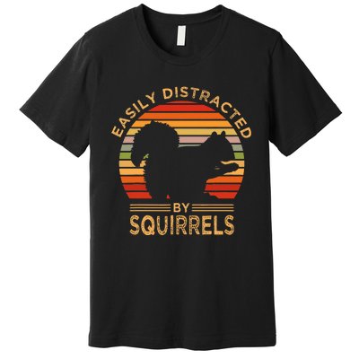 Easily Distracted By Squirrels Vintage Funny Squirrel Premium T-Shirt