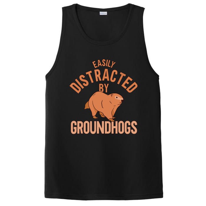 Easily Distracted By Groundhogs Funny Groundhog Lover PosiCharge Competitor Tank