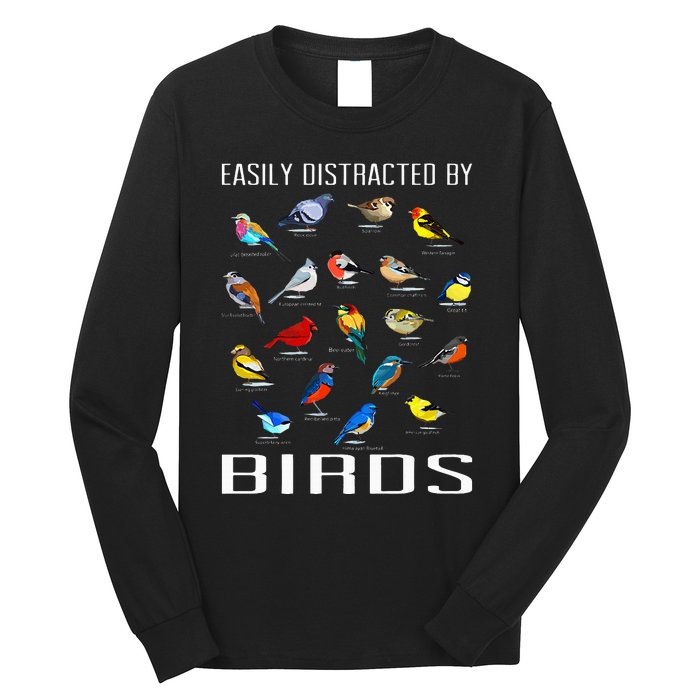 Easily Distracted By Birds Birdwatching Lover Birdwatcher Long Sleeve Shirt