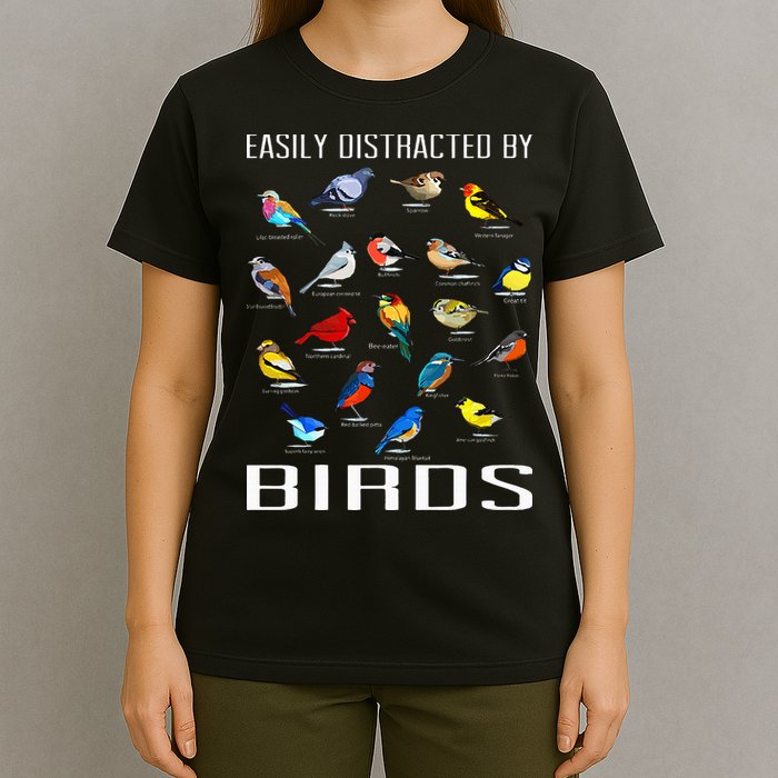 Easily Distracted By Birds Birdwatching Lover Birdwatcher T-Shirt