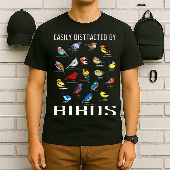 Easily Distracted By Birds Birdwatching Lover Birdwatcher T-Shirt