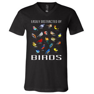 Easily Distracted By Birds Birdwatching Lover Birdwatcher V-Neck T-Shirt