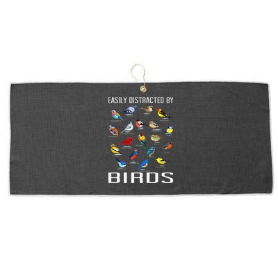 Easily Distracted By Birds Birdwatching Lover Birdwatcher Large Microfiber Waffle Golf Towel