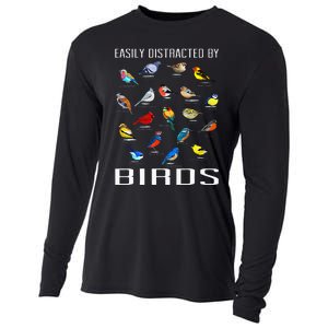 Easily Distracted By Birds Birdwatching Lover Birdwatcher Cooling Performance Long Sleeve Crew