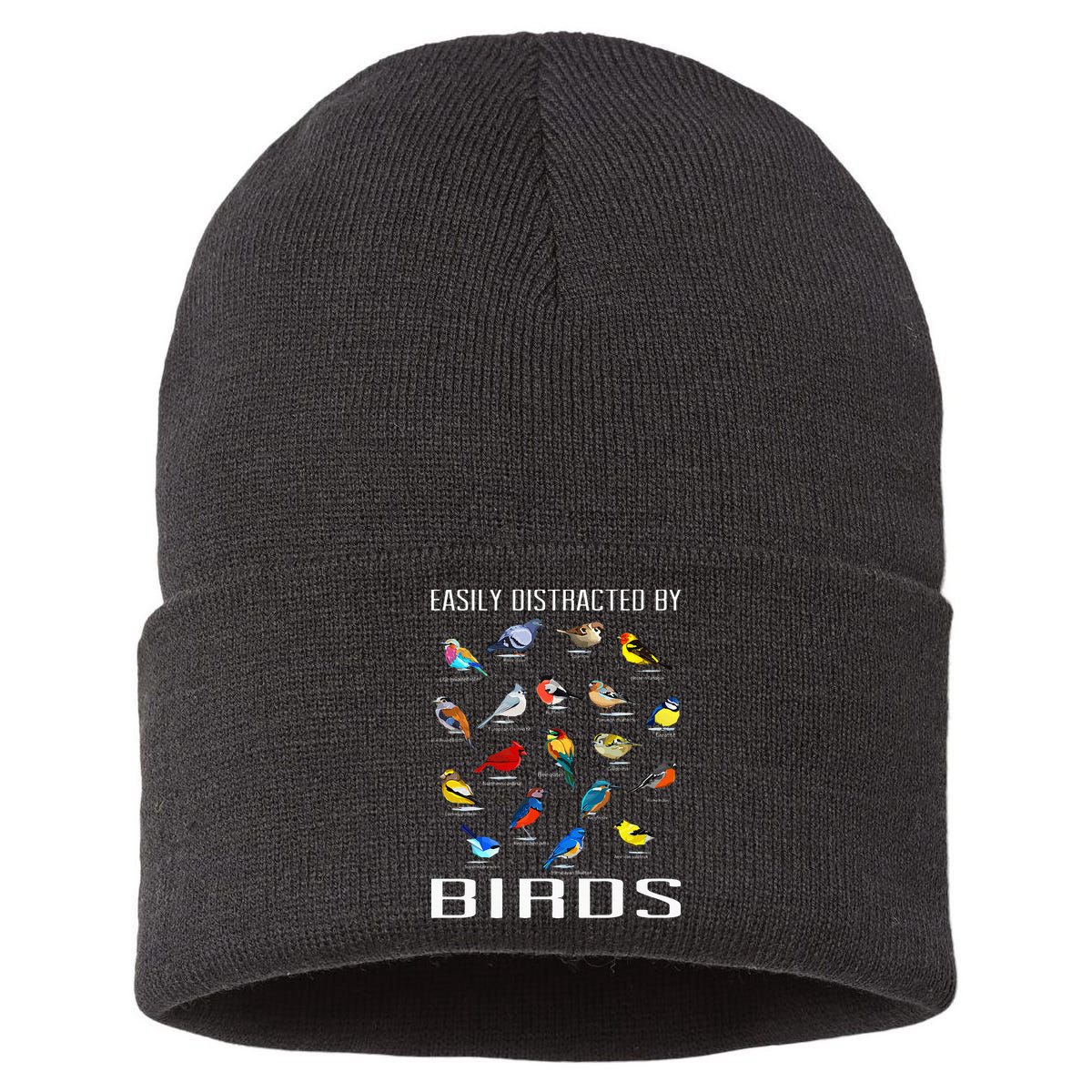 Easily Distracted By Birds Birdwatching Lover Birdwatcher Sustainable Knit Beanie