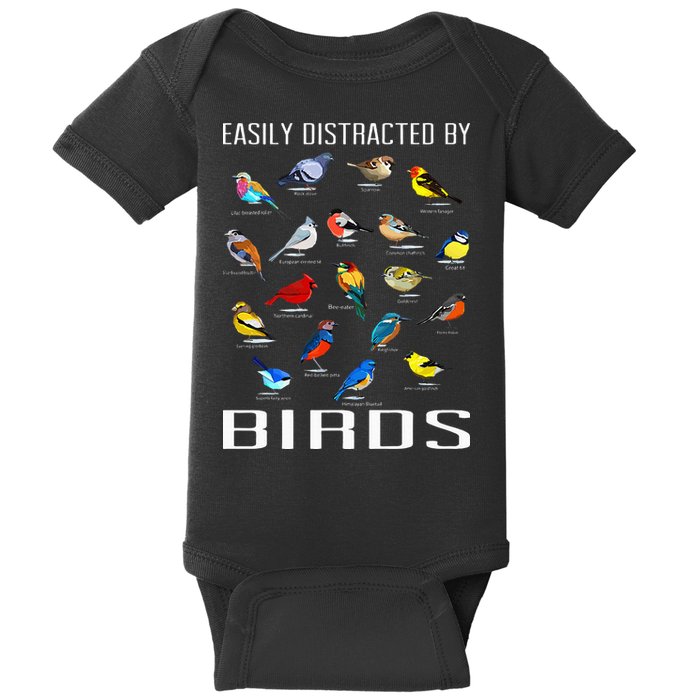 Easily Distracted By Birds Birdwatching Lover Birdwatcher Baby Bodysuit
