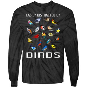 Easily Distracted By Birds Birdwatching Lover Birdwatcher Tie-Dye Long Sleeve Shirt