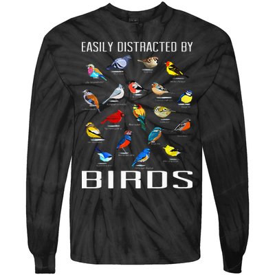 Easily Distracted By Birds Birdwatching Lover Birdwatcher Tie-Dye Long Sleeve Shirt