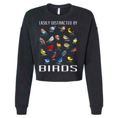 Easily Distracted By Birds Birdwatching Lover Birdwatcher Cropped Pullover Crew