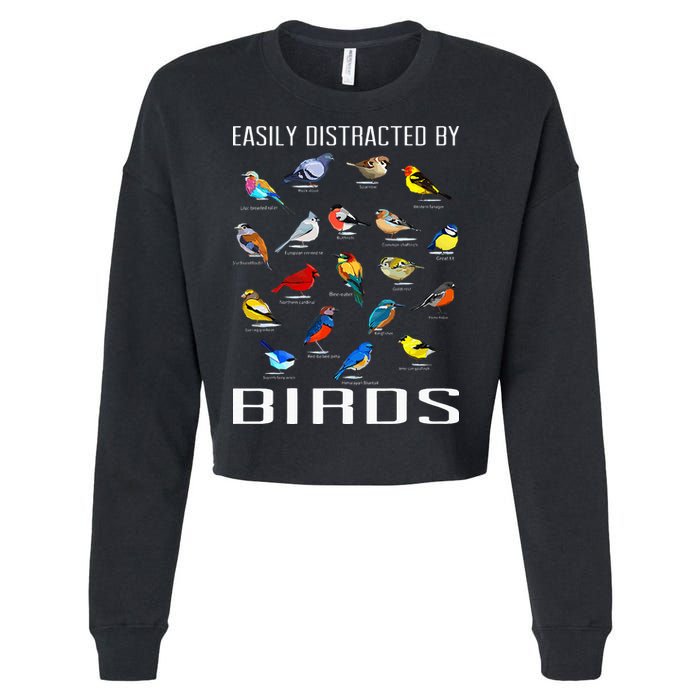 Easily Distracted By Birds Birdwatching Lover Birdwatcher Cropped Pullover Crew