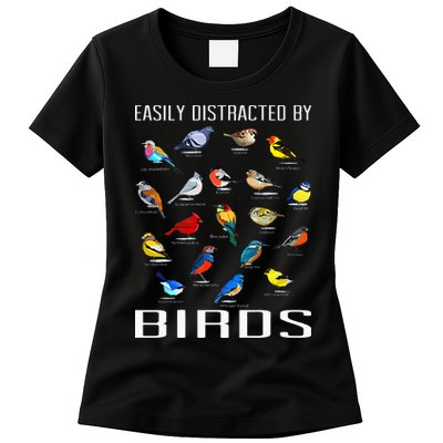 Easily Distracted By Birds Birdwatching Lover Birdwatcher Womens T-Shirt