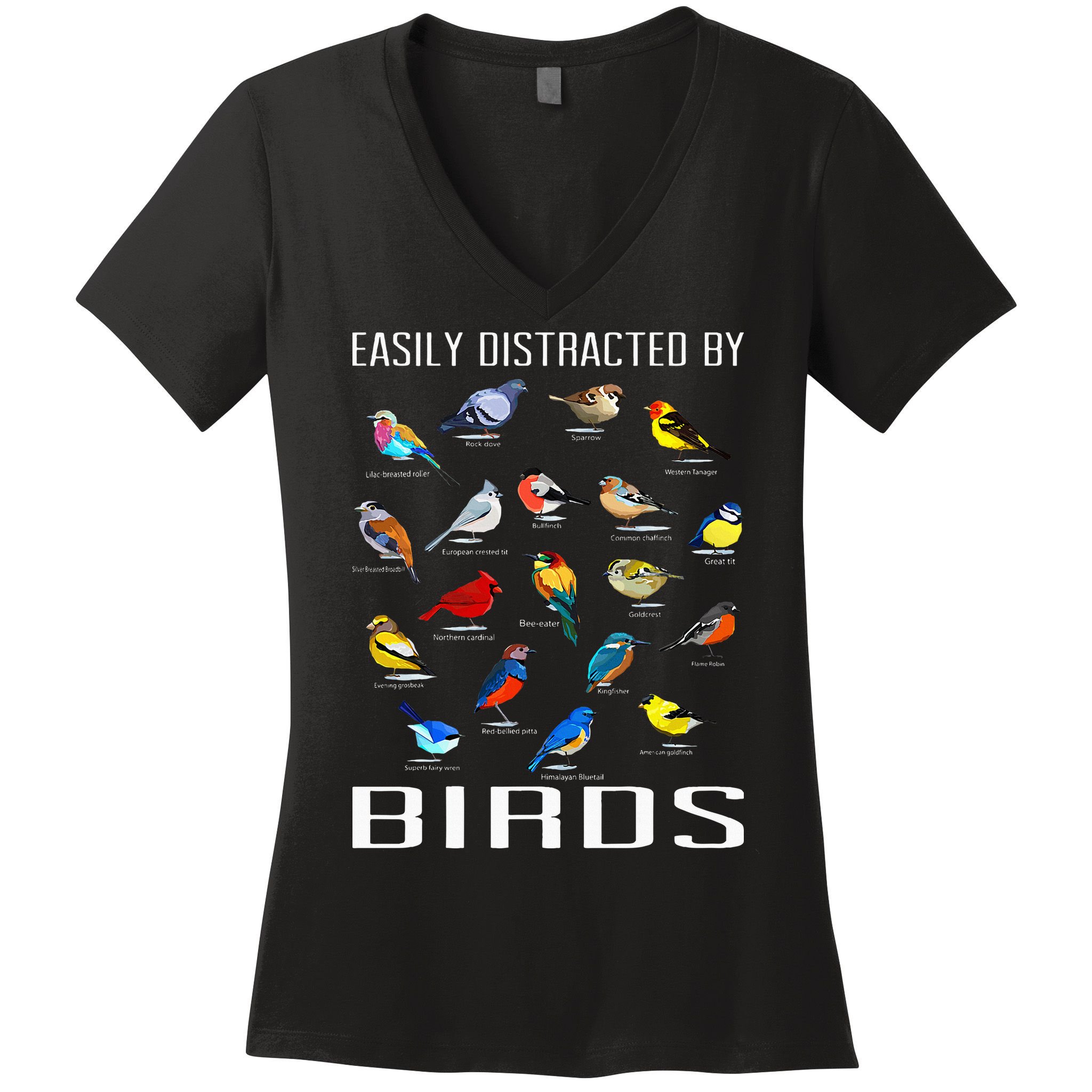 Easily Distracted By Birds Birdwatching Lover Birdwatcher Women's V-Neck T-Shirt