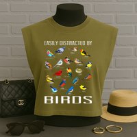 Easily Distracted By Birds Birdwatching Lover Birdwatcher Garment-Dyed Women's Muscle Tee