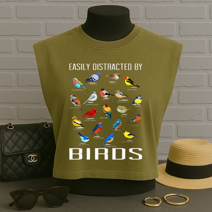 Easily Distracted By Birds Birdwatching Lover Birdwatcher Garment-Dyed Women's Muscle Tee
