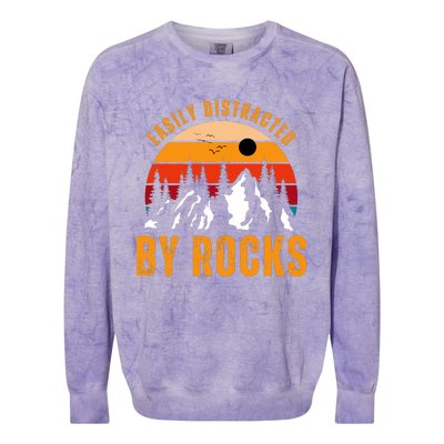 Easily Distracted By Rocks Vintage Funny Rocks Colorblast Crewneck Sweatshirt