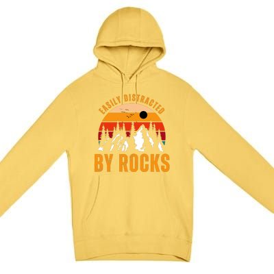 Easily Distracted By Rocks Vintage Funny Rocks Premium Pullover Hoodie