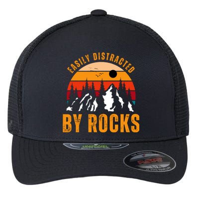 Easily Distracted By Rocks Vintage Funny Rocks Flexfit Unipanel Trucker Cap