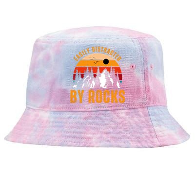 Easily Distracted By Rocks Vintage Funny Rocks Tie-Dyed Bucket Hat