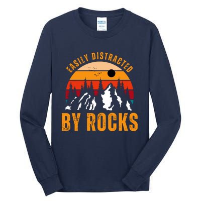 Easily Distracted By Rocks Vintage Funny Rocks Tall Long Sleeve T-Shirt