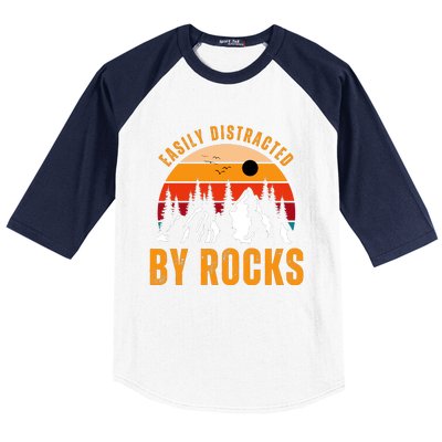 Easily Distracted By Rocks Vintage Funny Rocks Baseball Sleeve Shirt