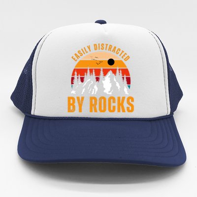 Easily Distracted By Rocks Vintage Funny Rocks Trucker Hat