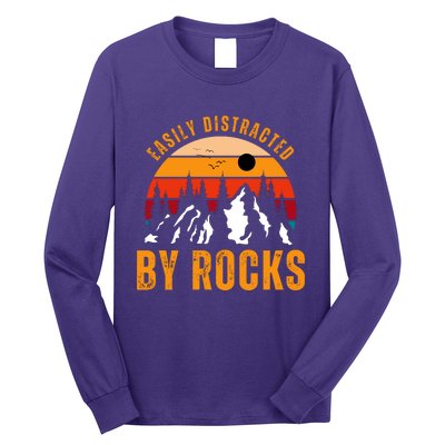 Easily Distracted By Rocks Vintage Funny Rocks Long Sleeve Shirt