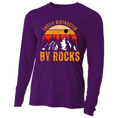 Easily Distracted By Rocks Vintage Funny Rocks Cooling Performance Long Sleeve Crew