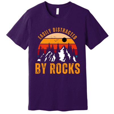 Easily Distracted By Rocks Vintage Funny Rocks Premium T-Shirt