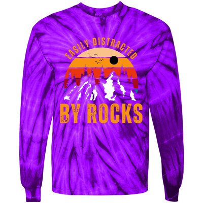 Easily Distracted By Rocks Vintage Funny Rocks Tie-Dye Long Sleeve Shirt