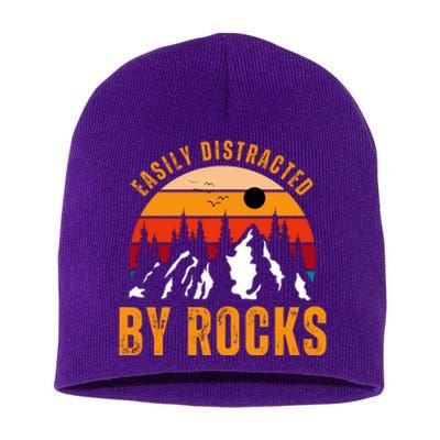 Easily Distracted By Rocks Vintage Funny Rocks Short Acrylic Beanie