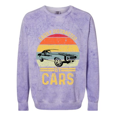Easily Distracted By Cars Automobile Car Lover Colorblast Crewneck Sweatshirt