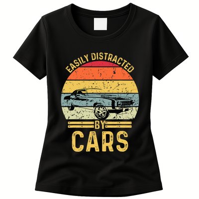 Easily Distracted By Cars Automobile Car Lover Womens T-Shirt