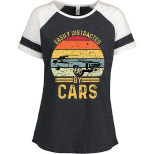 Easily Distracted By Cars Automobile Car Lover Enza Ladies Jersey Colorblock Tee