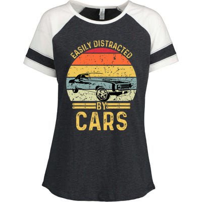 Easily Distracted By Cars Automobile Car Lover Enza Ladies Jersey Colorblock Tee