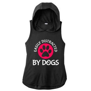 Easily Distracted By Dogs Ladies PosiCharge Tri-Blend Wicking Draft Hoodie Tank