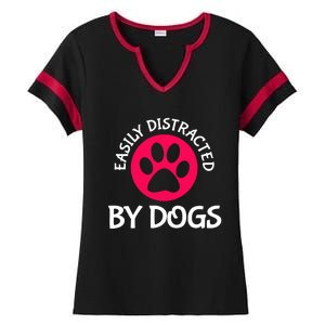 Easily Distracted By Dogs Ladies Halftime Notch Neck Tee