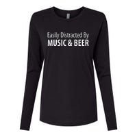 Easily Distracted By Music & Beer Womens Cotton Relaxed Long Sleeve T-Shirt